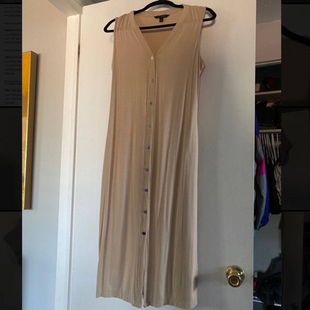 banana republic jersey knit button down dress nude